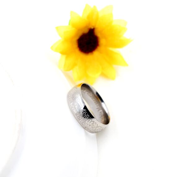 Uloveido 8mm Schwarzer Blauer Goldener Edelstahl Islamischer Muslimischer Muhammad Shahada Arabischer Gott Allah Botschafter Ring für Männer Jungen. (Weiß, 19.75)