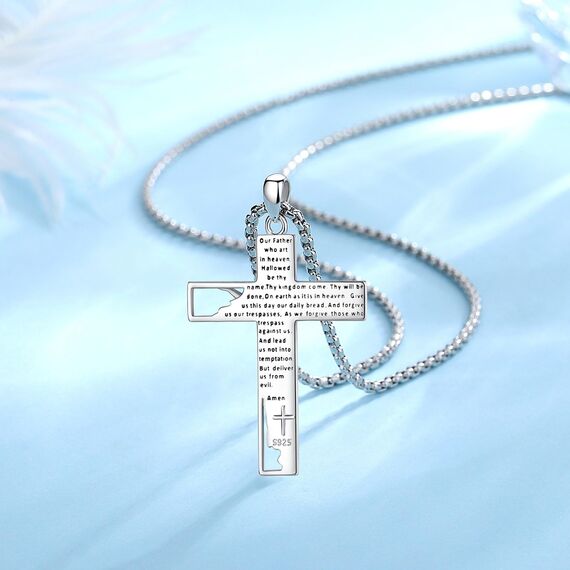 EUDORA Harmony Ball Sterling Silber S925 Kreuz Kette Mit Bibelvers für Damen Herren,Kruzifix Halskette Jesus Kreuz Anhänger Glaube Schmuck Christlicher Geschenk für Herren Frauen, 22"+2"