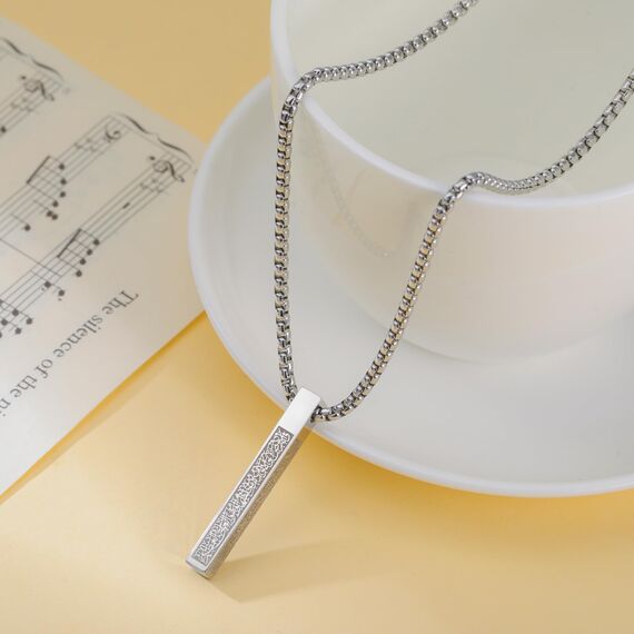 VASSAGO Islamische Ayatul-Kursi-Halskette für Damen und Herren, Allah-arabische 3D-Bar-Halskette, muslimischer Koran, Edelstahl/Lederkette, Islam, Eid, islamisches Geschenk, Schmuck, 1.54"*0.2