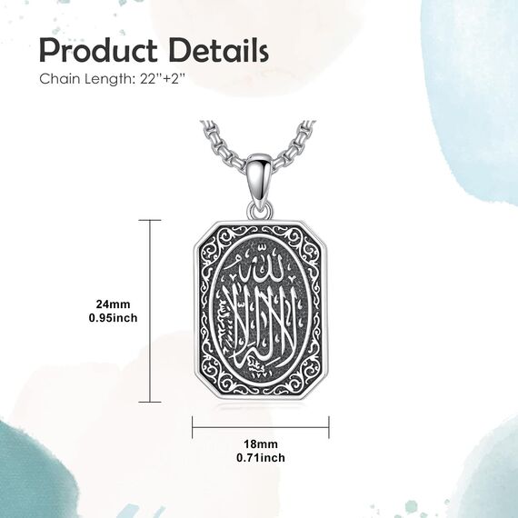 enjoylifecreative Allah Halskette für Herren 925er Sterling Silber Arabische Muslim Anhänger Kette Islam Muslimische Religiöses Schmuck Geschenke für Männer