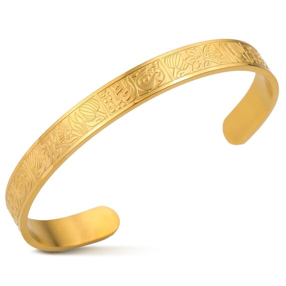 Ayatul Kursi-Armband für Damen und Herren islamisches Geschenk muslimischer Allah Koran offene Armreifen arabische Kalligraphie Lotusblüte Armreif Islam Eid Ramadan Schmuck (Ayatul Kursi Armband-G)