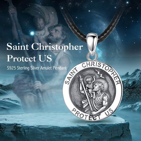 EUDORA Heiliger Christophorus Kette für Herren Damen 925 Sterling Silber Christophorus Halsketten für Herren Frauen Glücksbringer Anhänger, Kettenlänge 24 Zoll