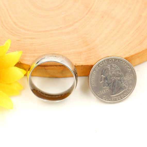 Uloveido 8mm Schwarzer Blauer Goldener Edelstahl Islamischer Muslimischer Muhammad Shahada Arabischer Gott Allah Botschafter Ring für Männer Jungen. (Weiß, 20.5)