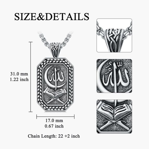 enjoylifecreative Allah Halskette für Herren 925 Sterling Silber Islam Allah Anhänger Kette Islamische Muslimische Arabische Schmuck Geschenke für Männer