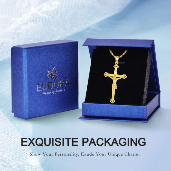 EUDORA Harmony Ball Kreuz Kette für Damen Herren Sterling Silber S925 18K Vergoldet,Kruzifix Halskette Jesus Kreuz Anhänger Glaube Schmuck Christlicher Geschenk für Herren Frauen, 22"+2"