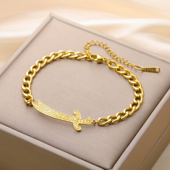 VASSAGO Zulfiqar Armband für Frauen Männer Edelstahl Imam Ali Schwert Armband Islamisches arabisches Geflochtenes Seil-Schnur Islam Muslimischer Schmuck