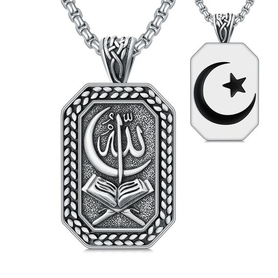 enjoylifecreative Allah Halskette für Herren 925 Sterling Silber Islam Allah Anhänger Kette Islamische Muslimische Arabische Schmuck Geschenke für Männer