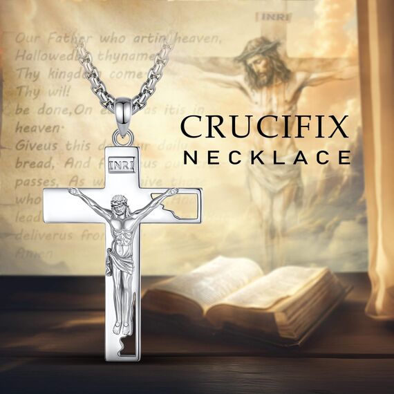 EUDORA Harmony Ball Sterling Silber S925 Kreuz Kette Mit Bibelvers für Damen Herren,Kruzifix Halskette Jesus Kreuz Anhänger Glaube Schmuck Christlicher Geschenk für Herren Frauen, 22"+2"
