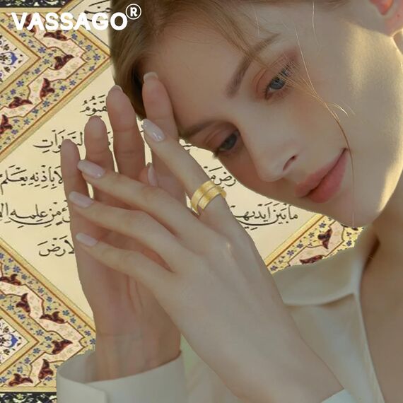 VASSAGO Einstellbare islamische Ayatul Kursi Ring/Armband für Frauen Männer Muslim Allah Koran Ringe Arabisch Kalligraphie Islam Eid Islamischer Ringe Schmuck Geschenke (Gold Islamischer Ring)