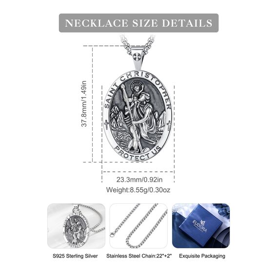 EUDORA Harmony Ball Heiliger Christophorus Kette Medaille für Damen Herren Sterling Silber 925, Christophorus Anhänger Halskette Amulett Christlicher Schmuck, Geschenke für Frauen Ihn, 22Zoll +2Zoll