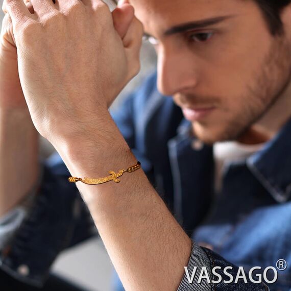 VASSAGO Zulfiqar Armband für Frauen Männer Edelstahl Imam Ali Schwert Anhänger Islamisches arabisches Geflochtenes Seil-Schnur Islam Muslimischer Schmuck (String-B-G)