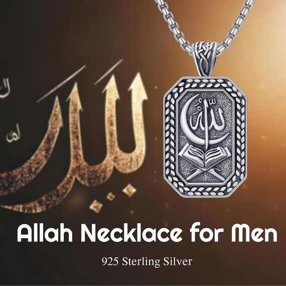 enjoylifecreative Allah Halskette für Herren 925 Sterling Silber Islam Allah Anhänger Kette Islamische Muslimische Arabische Schmuck Geschenke für Männer