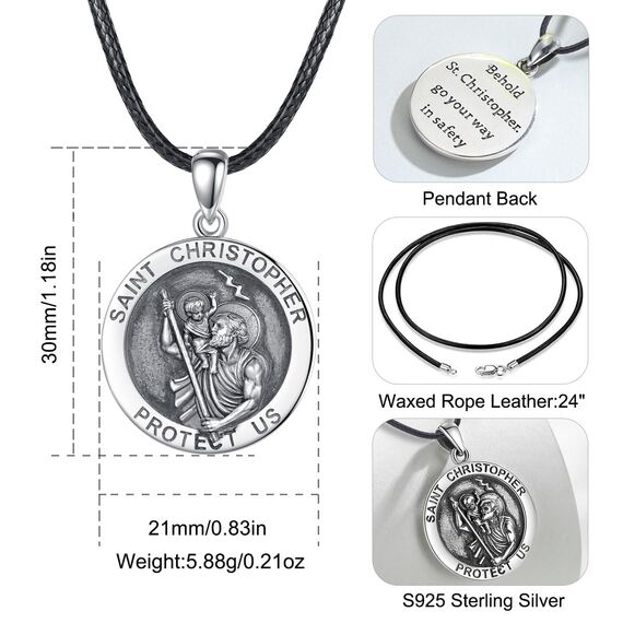 EUDORA Heiliger Christophorus Kette für Herren Damen 925 Sterling Silber Christophorus Halsketten für Herren Frauen Glücksbringer Anhänger, Kettenlänge 24 Zoll