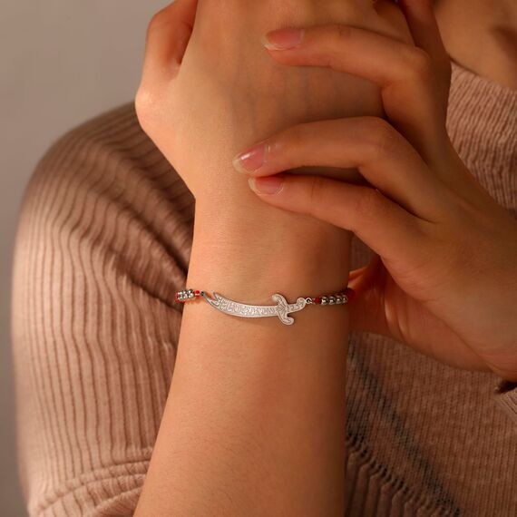VASSAGO Zulfiqar Armband für Frauen Männer Edelstahl Imam Ali Schwert Anhänger Islamisches arabisches Geflochtenes Seil-Schnur Islam Muslimischer Schmuck (String-R-S)