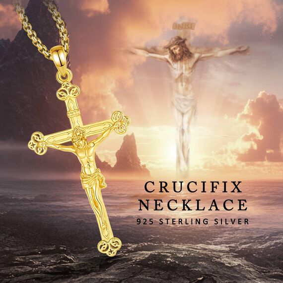 EUDORA Harmony Ball Kreuz Kette für Damen Herren Sterling Silber S925 18K Vergoldet,Kruzifix Halskette Jesus Kreuz Anhänger Glaube Schmuck Christlicher Geschenk für Herren Frauen, 22"+2"