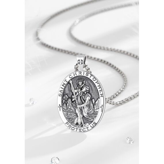 EUDORA Harmony Ball Heiliger Christophorus Kette Medaille für Damen Herren Sterling Silber 925, Christophorus Anhänger Halskette Amulett Christlicher Schmuck, Geschenke für Frauen Ihn, 22Zoll +2Zoll