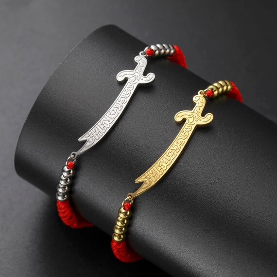 VASSAGO Zulfiqar Armband für Frauen Männer Edelstahl Imam Ali Schwert Anhänger Islamisches arabisches Geflochtenes Seil-Schnur Islam Muslimischer Schmuck (String-R-S)