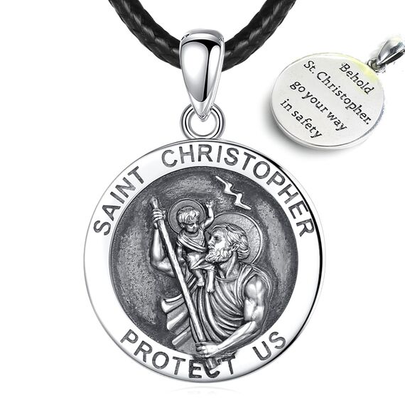 EUDORA Heiliger Christophorus Kette für Herren Damen 925 Sterling Silber Christophorus Halsketten für Herren Frauen Glücksbringer Anhänger, Kettenlänge 24 Zoll