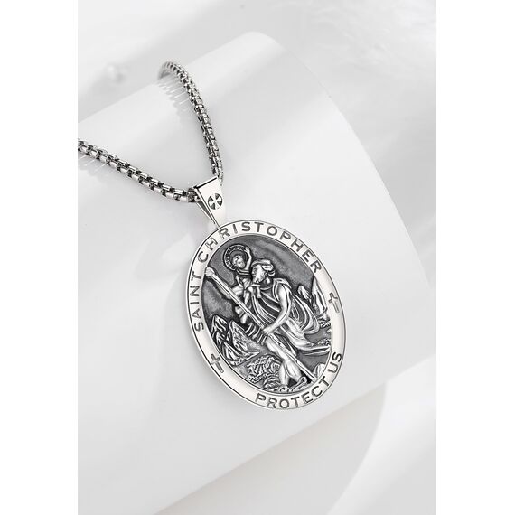 EUDORA Harmony Ball Heiliger Christophorus Kette Medaille für Damen Herren Sterling Silber 925, Christophorus Anhänger Halskette Amulett Christlicher Schmuck, Geschenke für Frauen Ihn, 22Zoll +2Zoll