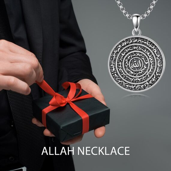 enjoylifecreative Allah Halskette für Herren Damen 925er Sterling Silber Arabische Muslim Anhänger Kette Islam Muslimische Religiöses Schmuck Geschenke für Frauen Männer