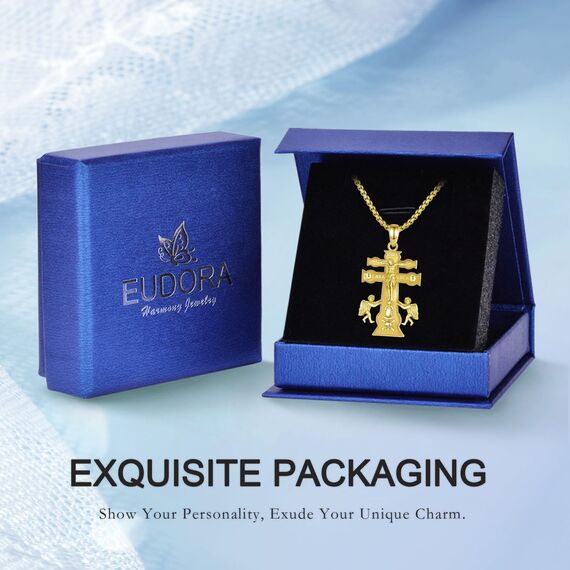 EUDORA Harmony Ball 18K Gold Caravaca Kreuz Kette für Damen Herren Sterling Silber 925, Amulett Caravaca Kreuz Halskette Anhänger für Gläubiger Christ Schmuck Geschenk für Frauen Herren, 22+2 Zoll