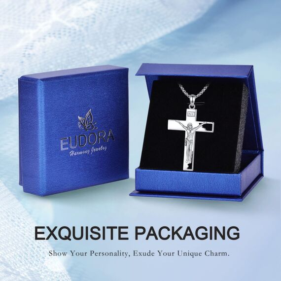 EUDORA Harmony Ball Sterling Silber S925 Kreuz Kette Mit Bibelvers für Damen Herren,Kruzifix Halskette Jesus Kreuz Anhänger Glaube Schmuck Christlicher Geschenk für Herren Frauen, 22"+2"