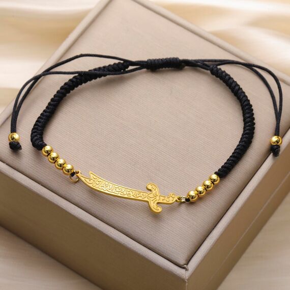 VASSAGO Zulfiqar Armband für Frauen Männer Edelstahl Imam Ali Schwert Anhänger Islamisches arabisches Geflochtenes Seil-Schnur Islam Muslimischer Schmuck (String-B-G)