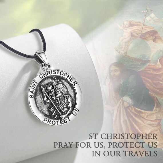 EUDORA Heiliger Christophorus Kette für Herren Damen 925 Sterling Silber Christophorus Halsketten für Herren Frauen Glücksbringer Anhänger, Kettenlänge 24 Zoll