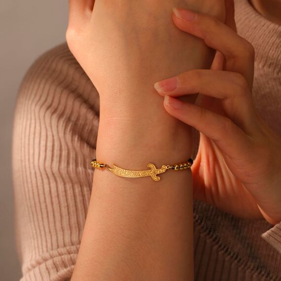 VASSAGO Zulfiqar Armband für Frauen Männer Edelstahl Imam Ali Schwert Anhänger Islamisches arabisches Geflochtenes Seil-Schnur Islam Muslimischer Schmuck (String-B-G)