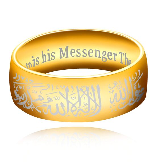 Uloveido Frauen Männer Gold Farbe Edelstahl Muslim Islamic Islamic Wide Band Ring mit Shahada in Arabisch und Englisch Y543