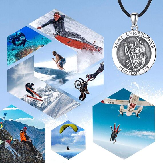 EUDORA Heiliger Christophorus Kette für Herren Damen 925 Sterling Silber Christophorus Halsketten für Herren Frauen Glücksbringer Anhänger, Kettenlänge 24 Zoll