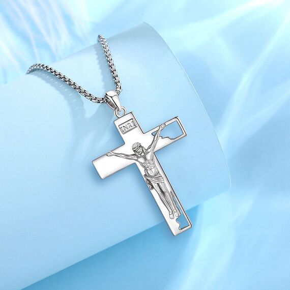 EUDORA Harmony Ball Sterling Silber S925 Kreuz Kette Mit Bibelvers für Damen Herren,Kruzifix Halskette Jesus Kreuz Anhänger Glaube Schmuck Christlicher Geschenk für Herren Frauen, 22"+2"