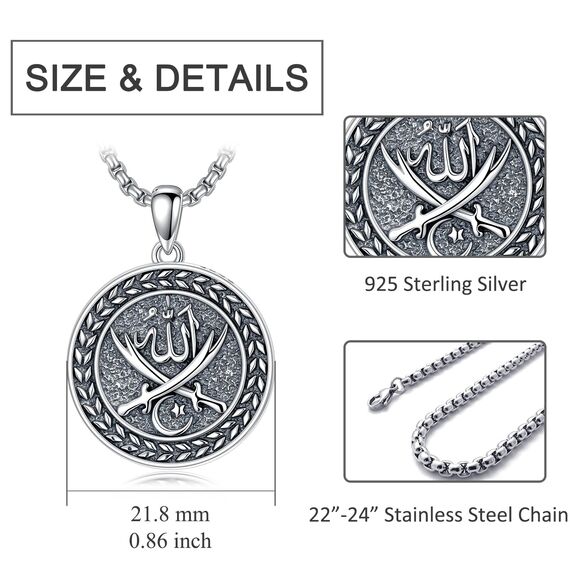 enjoylifecreative Allah Halskette für Herren Damen 925er Sterling Silber Arabische Muslim Anhänger Kette Islam Muslimische Religiöses Schmuck Geschenke für Frauen Männer