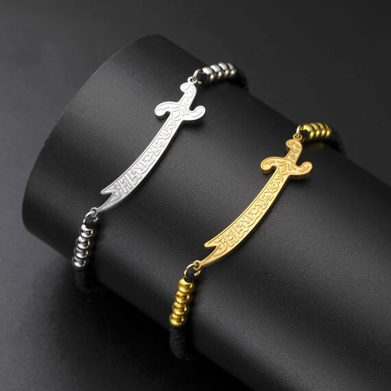VASSAGO Zulfiqar Armband für Frauen Männer Edelstahl Imam Ali Schwert Anhänger Islamisches arabisches Geflochtenes Seil-Schnur Islam Muslimischer Schmuck (String-B-G)