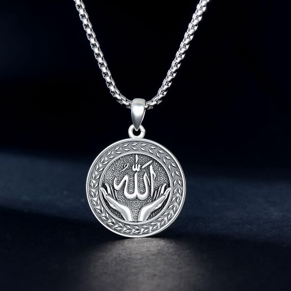 enjoylifecreative Allah Halskette für Herren Damen 925er Sterling Silber Arabische Muslim Anhänger Kette Islam Muslimische Religiöses Schmuck Geschenke für Frauen Männer