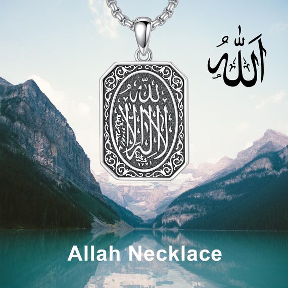 enjoylifecreative Allah Halskette für Herren 925er Sterling Silber Arabische Muslim Anhänger Kette Islam Muslimische Religiöses Schmuck Geschenke für Männer