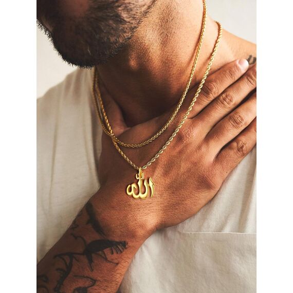 U7 Allah Kette für Damen Herren Halskette mit Allah Anhänger Gold Muslimisch Allah Halskette Edelstahl Arabische Halskette Islam Kette Islamisch Kettenanhänger Muslim Religion Collier Schmuck für Opa