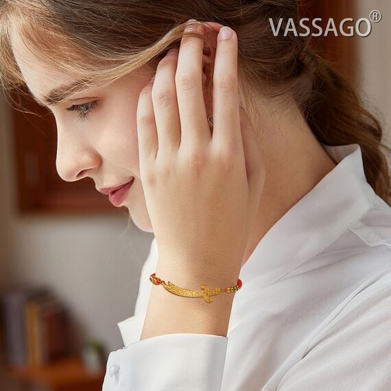 VASSAGO Zulfiqar Armband für Frauen Männer Edelstahl Imam Ali Schwert Anhänger Islamisches arabisches Geflochtenes Seil-Schnur Islam Muslimischer Schmuck (String-R-G)