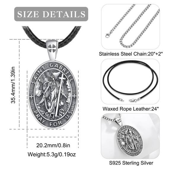 EUDORA Harmony Ball Erzengel Gabriel Kette Medaille für Damen Herren Sterling Silber 925,Heiliger ST. Gabriel Halskette Anhänger Christlicher Islam Schmuck Geschenke für Frauen Herren,61CM+ 51CM