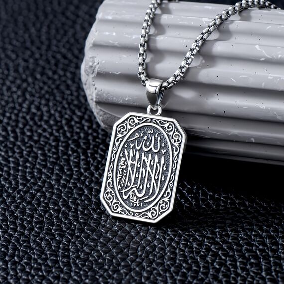 enjoylifecreative Allah Halskette für Herren 925er Sterling Silber Arabische Muslim Anhänger Kette Islam Muslimische Religiöses Schmuck Geschenke für Männer