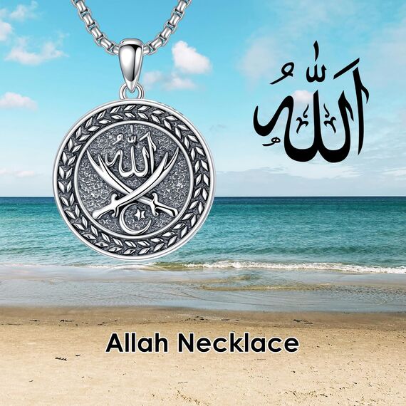 enjoylifecreative Allah Halskette für Herren Damen 925er Sterling Silber Arabische Muslim Anhänger Kette Islam Muslimische Religiöses Schmuck Geschenke für Frauen Männer