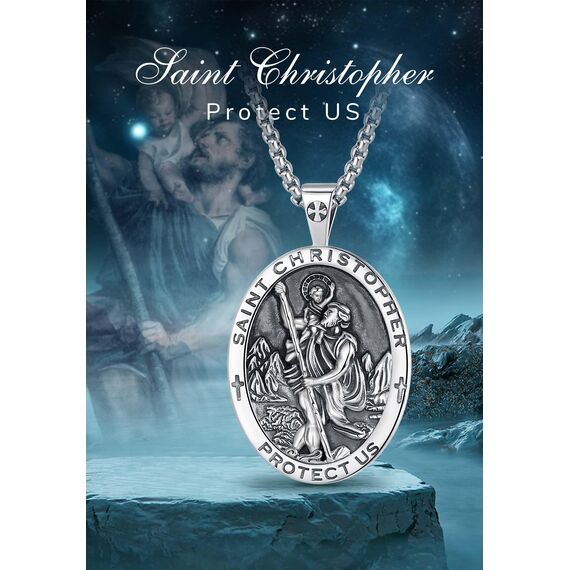 EUDORA Harmony Ball Heiliger Christophorus Kette Medaille für Damen Herren Sterling Silber 925, Christophorus Anhänger Halskette Amulett Christlicher Schmuck, Geschenke für Frauen Ihn, 22Zoll +2Zoll