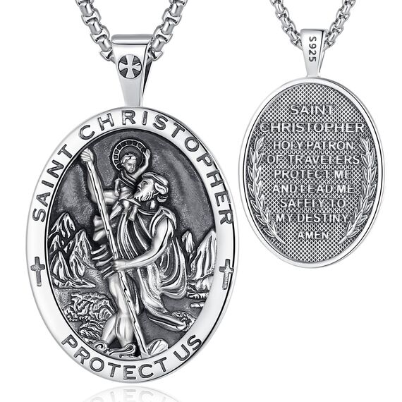 EUDORA Harmony Ball Heiliger Christophorus Kette Medaille für Damen Herren Sterling Silber 925, Christophorus Anhänger Halskette Amulett Christlicher Schmuck, Geschenke für Frauen Ihn, 22Zoll +2Zoll