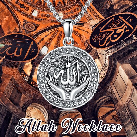 enjoylifecreative Allah Halskette für Herren Damen 925er Sterling Silber Arabische Muslim Anhänger Kette Islam Muslimische Religiöses Schmuck Geschenke für Frauen Männer