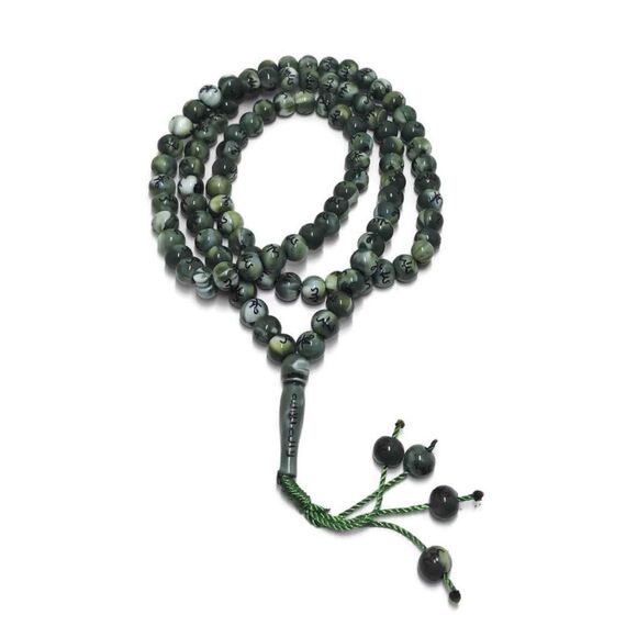 Muslimische Tasbih 99 Rosay Perlen AMN-184 Islam Gebet Dhikr Misbaha mit Allah Muhammad Namen graviert auf islamischer Religion Eid Ramadan Geschenk (grün)
