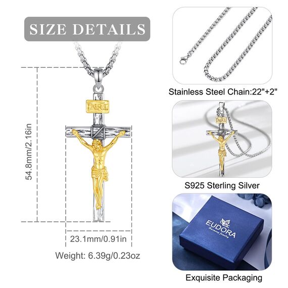 EUDORA Harmony Ball Kreuz Kette für Damen Herren Sterling Silber S925 18K Vergoldet, Vintage Kruzifix Halskette Jesus Kreuz Anhänger Glaube Schmuck Christlicher Geschenk für Herren Frauen, 22"+2"