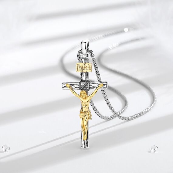EUDORA Harmony Ball Kreuz Kette für Damen Herren Sterling Silber S925 18K Vergoldet, Vintage Kruzifix Halskette Jesus Kreuz Anhänger Glaube Schmuck Christlicher Geschenk für Herren Frauen, 22"+2"