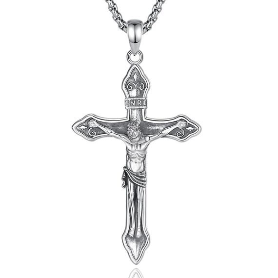 EUDORA Harmony Ball Kreuz Kette für Damen Herren Sterling Silber S925, Vintage Kruzifix Halskette Jesus Kreuz Anhänger Glaube Schmuck Christlicher Geschenk für Herren Frauen Vater Mutter, 22"+2"