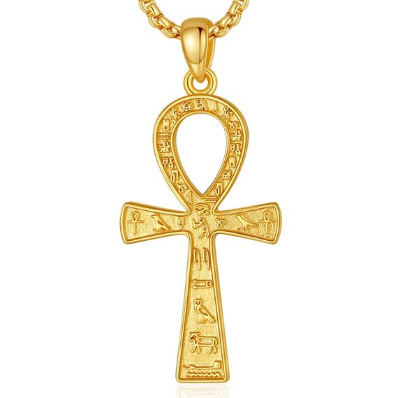 EUDORA Harmony Ball 18K Gold Ankh Kreuz Kette für Damen Herren Sterling Silber 925, Antikes Ägypten Anch Kreuz des Lebens Amulett Energie Anhänger Halskette Schmuck Geschenk für Herren Frauen, 22Zoll