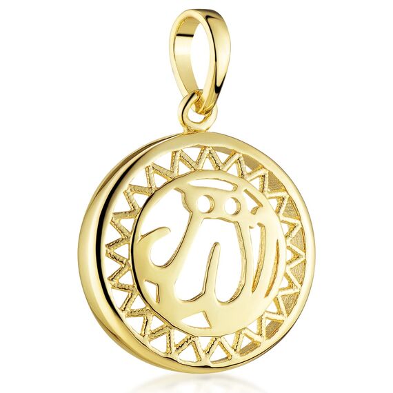 MATERIA by Matthias Wagner Allah Anhänger Gold Schriftzug 925 Silber Islam Kettenanhänger rund vergoldet KA-355